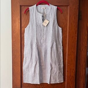 Faherty: Sleeveless Striped Linen Shift Dress - Light Blue & White